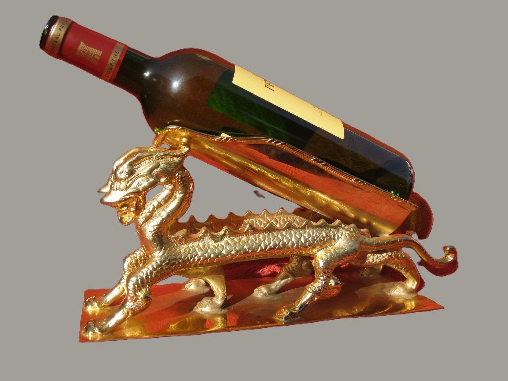 Verguld wijnrek Chinese draken decanteur., Verzamelen, Ophalen, Zo goed als nieuw, Overige gebieden, Overige typen