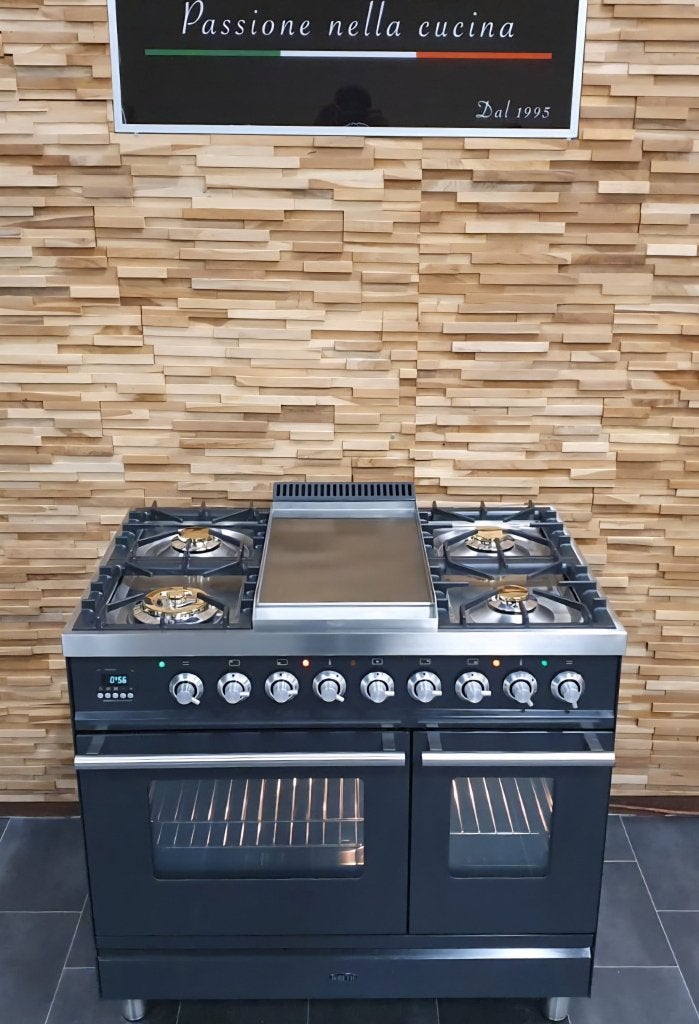 Boretti Fornuis 90cm antraciet + rvs 2 ovens Frytop, Witgoed en Apparatuur, Fornuizen, Zo goed als nieuw, Vrijstaand, Gas, 5 kookzones of meer