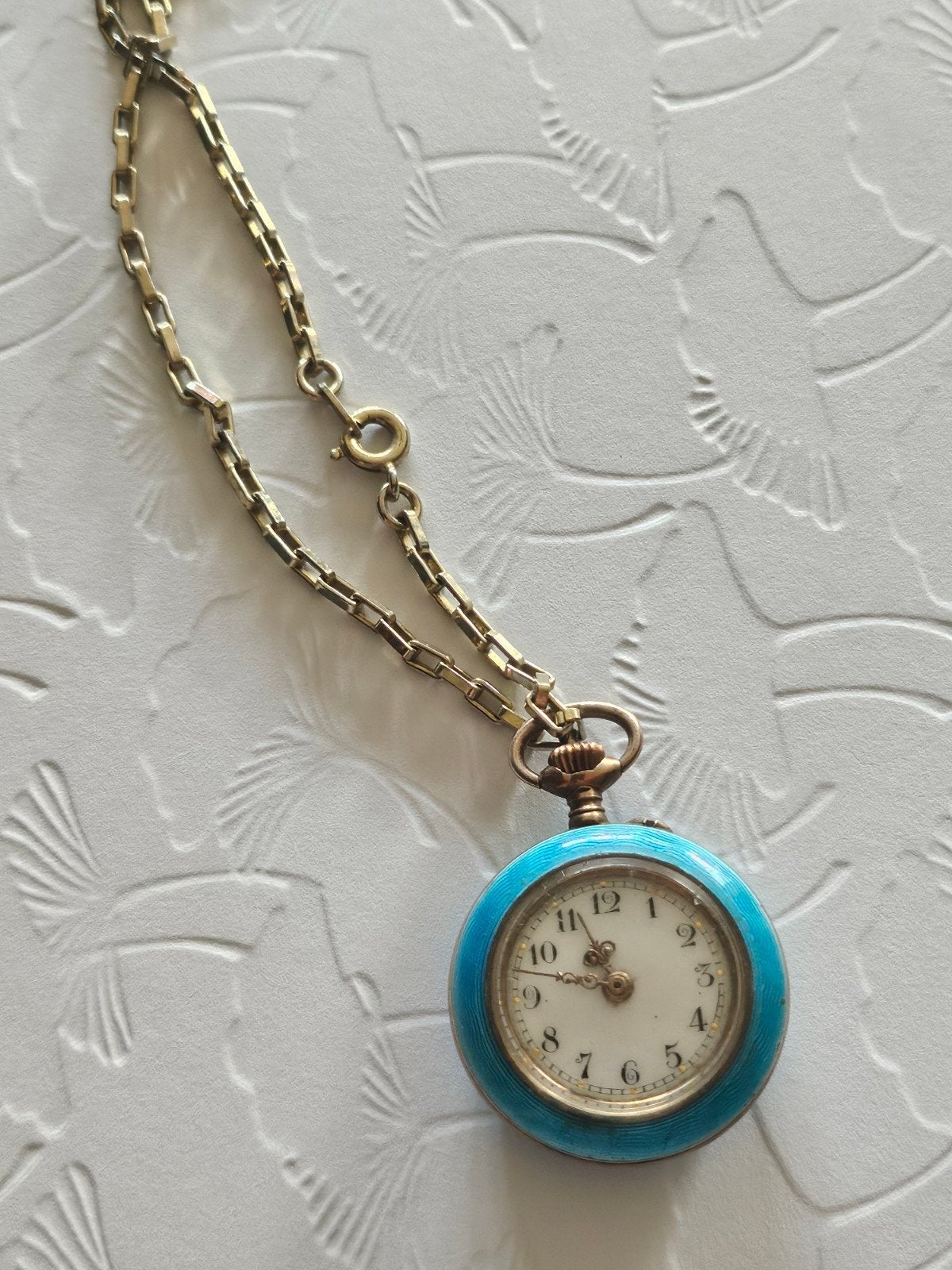 Antiek Victoriaans Dames Zakhorloge - Blauw Guilloché Email, Overige merken, Overige materialen, Zakhorloge, Ophalen of Verzenden