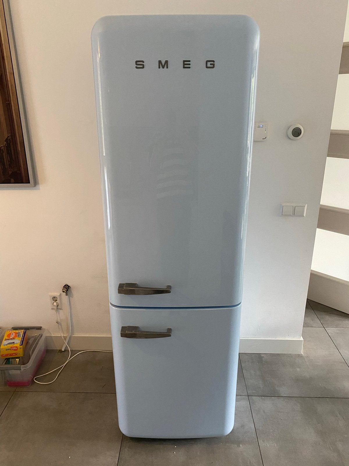 SMEG Koelkast met vriezer - Lichtblauw, Retro Stijl, Gebruikt, 200 liter of meer, 60 cm of meer, Met aparte vriezer