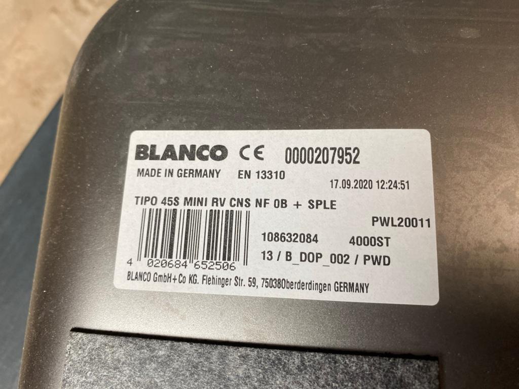 Blanco Spoelbak RVS 60x50 TIPO 45S MINI RV CNS NF 0B + SPLE, Ophalen, Overige typen, Metaal, Overige merken
