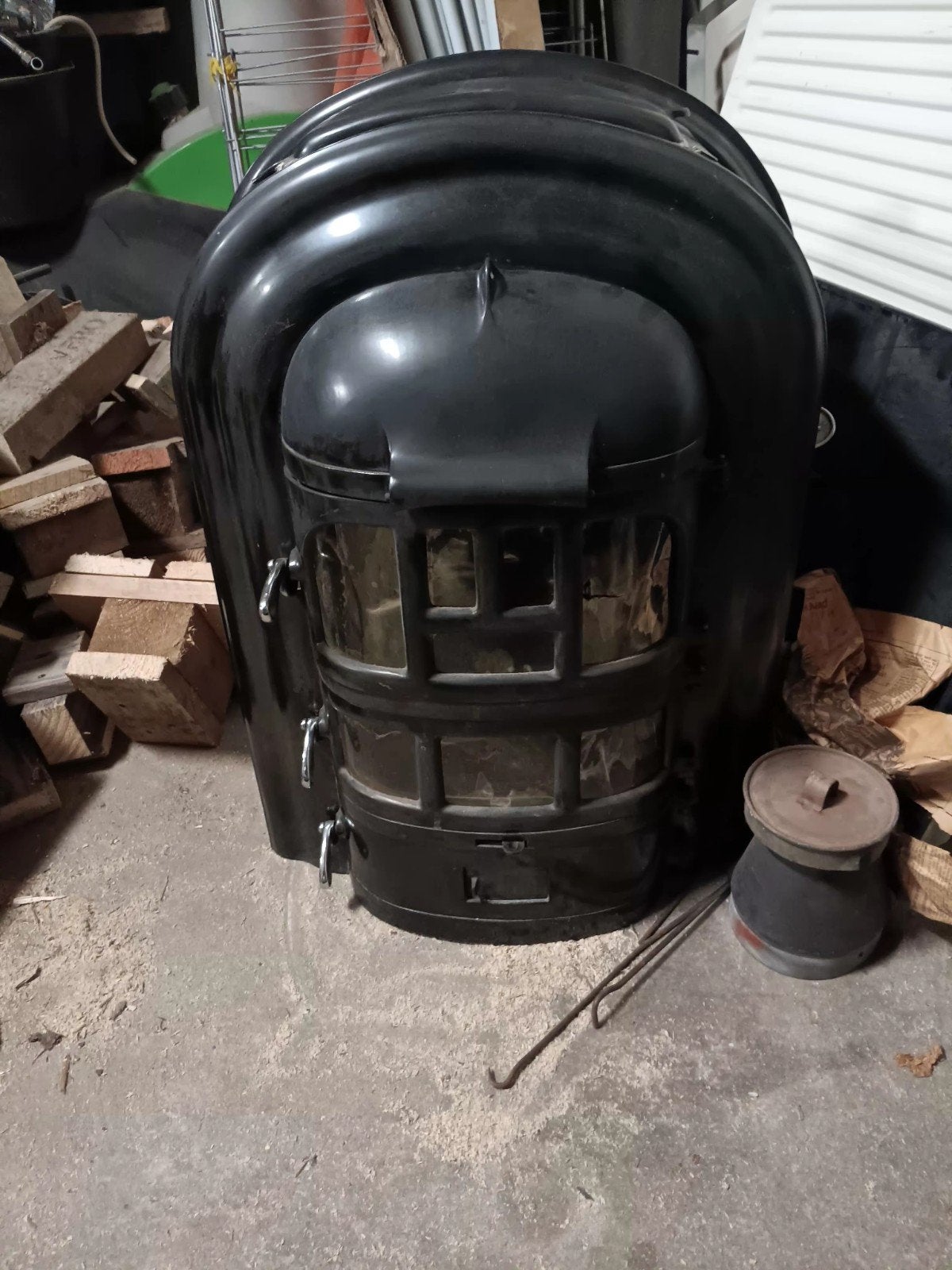 Antieke Hout en kolenkachel - Gebruikt met Beschadigd Glas, Ophalen, Gebruikt, Houtkachel, Vrijstaand