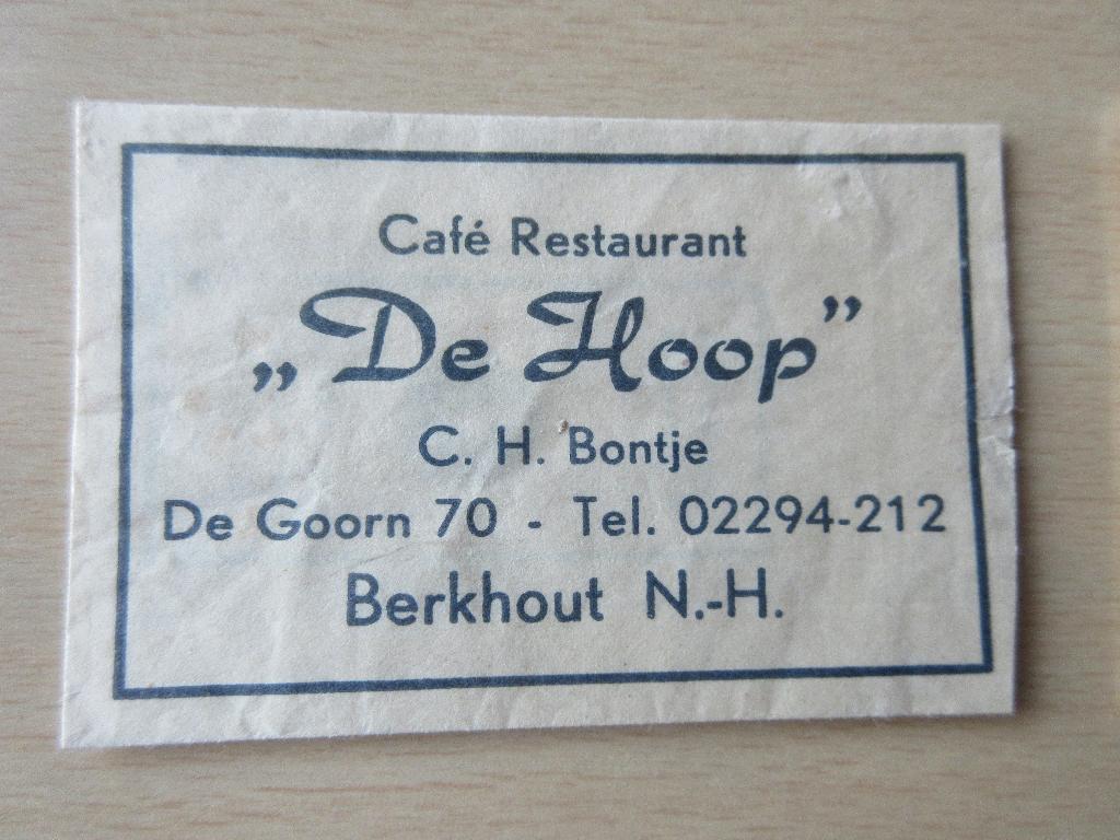 Berkhout, café-rest. De Hoop, Verzenden, Nederland