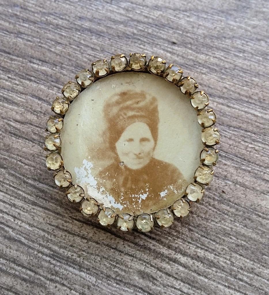 Omstreeks 1900 Antiek Foto Broche Sieraad Rouw Speld, Sieraden, Tassen en Uiterlijk, Antieke sieraden, Broche, Koper, Verguld