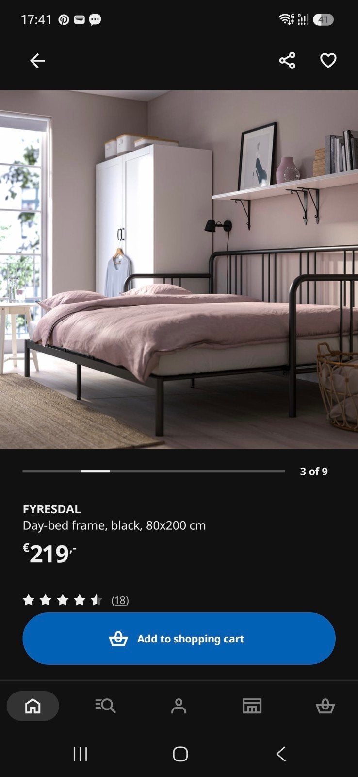 Ikea Fyresdal daybed 80x200 met 2 matrassen, Huis en Inrichting, Ophalen, Eenpersoons, Zwart, Zo goed als nieuw