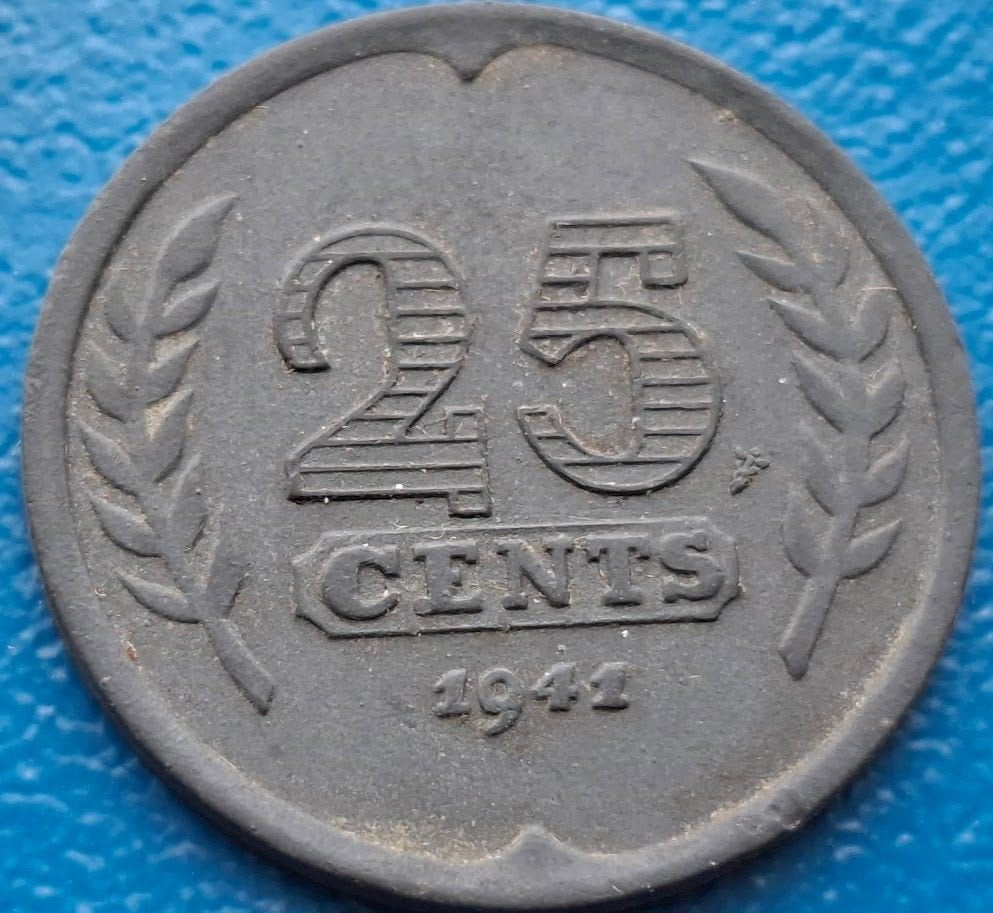 Nederland 25 cents 1941 zink (type 2) - Pr*, Postzegels en Munten, Verzenden, Koningin Wilhelmina, 25 cent, Losse munt