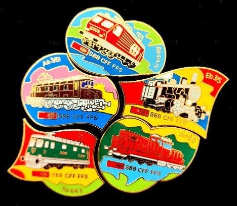 SBB CFF FFS serie treinen pins- 5 stuks in doosje, Verzamelen, Verzenden, Nieuw, Trein, Overige typen