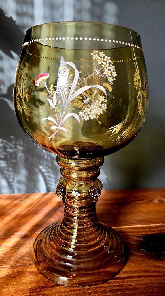 28,5cm hoge antiek Boheemse Pronkbokaal - Römer ca. 1900, Antiek en Kunst, Antiek | Glas en Kristal, Ophalen of Verzenden