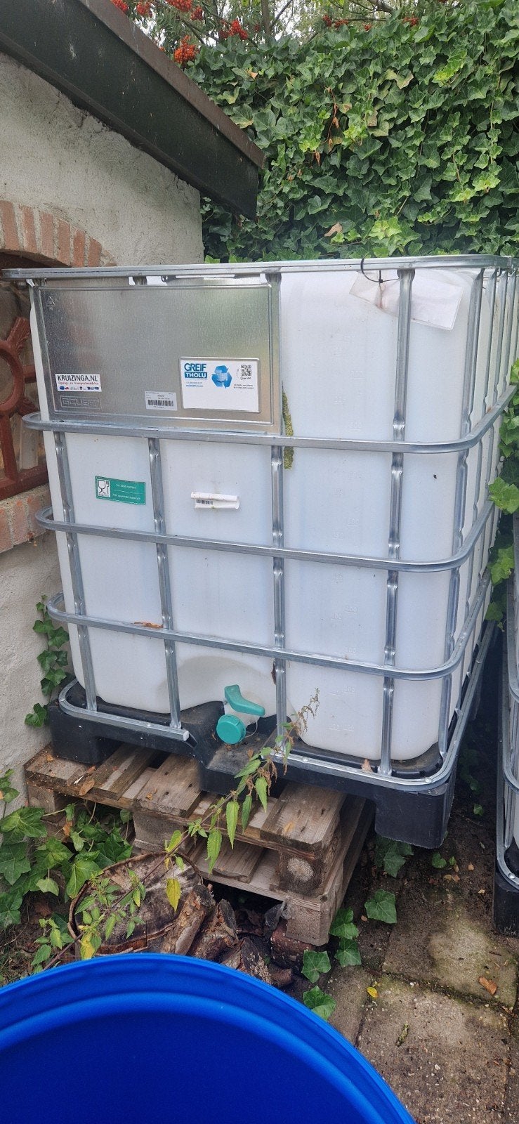IBC container 1000L - 1x gebruikt voor Demi-water, Ophalen, Kunststof, Met kraantje, 150 liter of meer