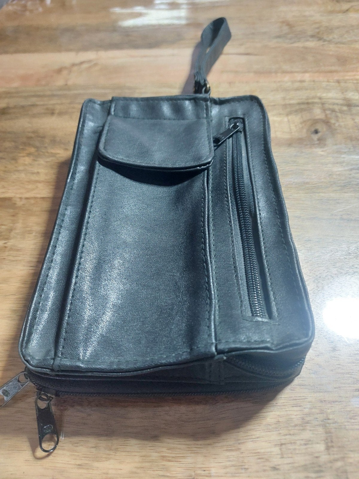 Zwarte Leren vintage Polsband herentasje  - Handig en Compac, Overige merken, Gebruikt, Zwart, Ophalen of Verzenden