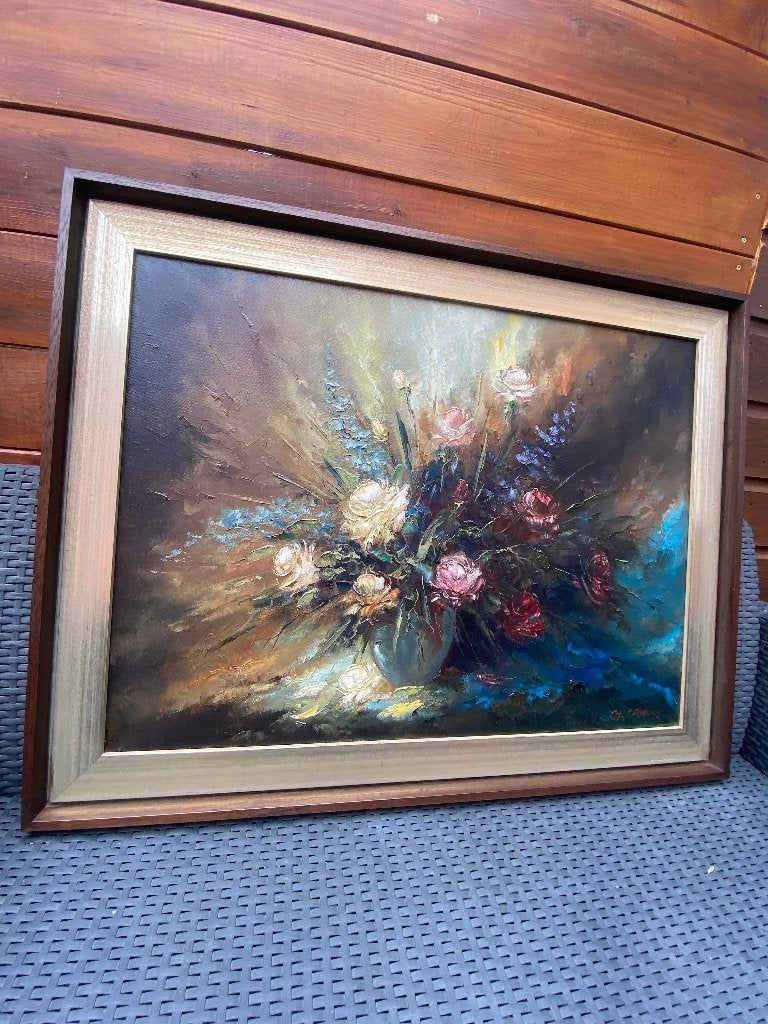 Prachtig bloemen stilleven G.J. Ernens, Bloemen, Doek, Impressionistisch, Ophalen of Verzenden