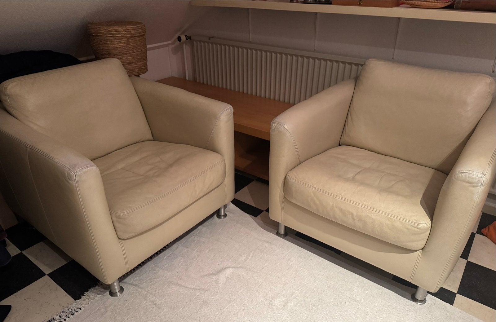 Gratis op te halen 2 leren fauteuils van Montel, Huis en Inrichting, Fauteuils, Ophalen, Gebruikt, Leer, 75 tot 100 cm
