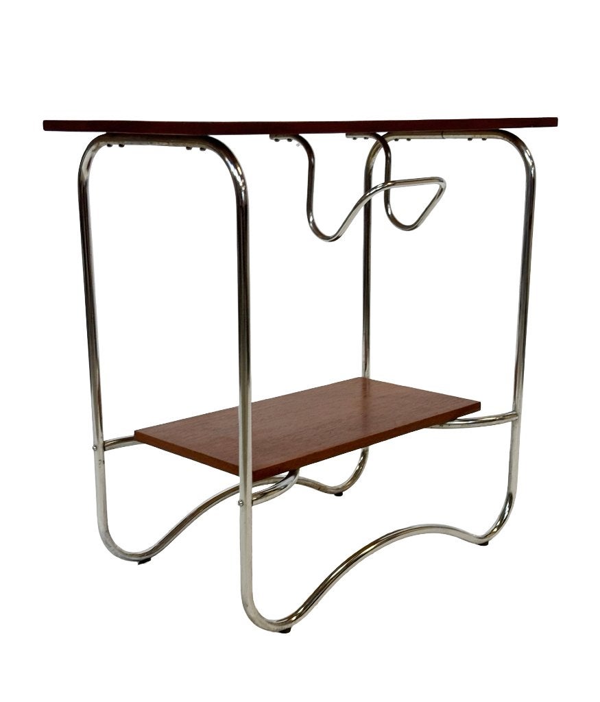 Vintage Art Deco / Bauhaus Stijl Bijzettafel Sidetable 60's, Ophalen, Gebruikt, 50 tot 100 cm, Teakhout