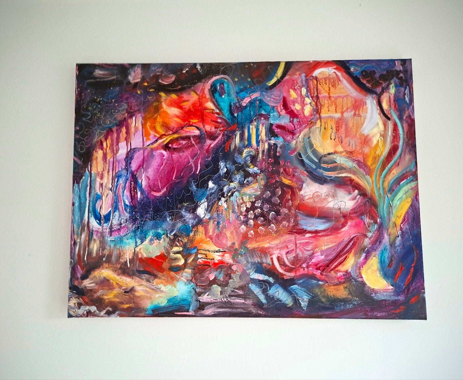 Origineel Abstract Olieverfschilderij op Linnen - 60x80 cm, Ophalen of Verzenden
