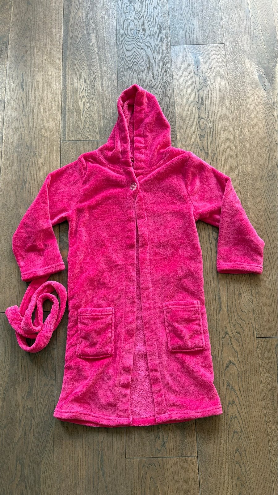 Roze meisjes badjas met capuchon en ceintuur maat 134/140, Ophalen of Verzenden, Zo goed als nieuw, Meisje