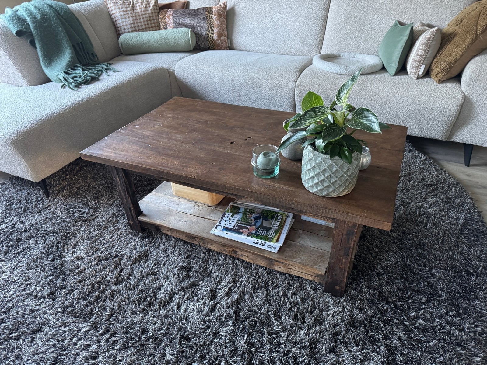 Landelijk salontafel 120x70x45cm met opbergplank, Ophalen, Gebruikt, 100 tot 150 cm, 50 tot 100 cm