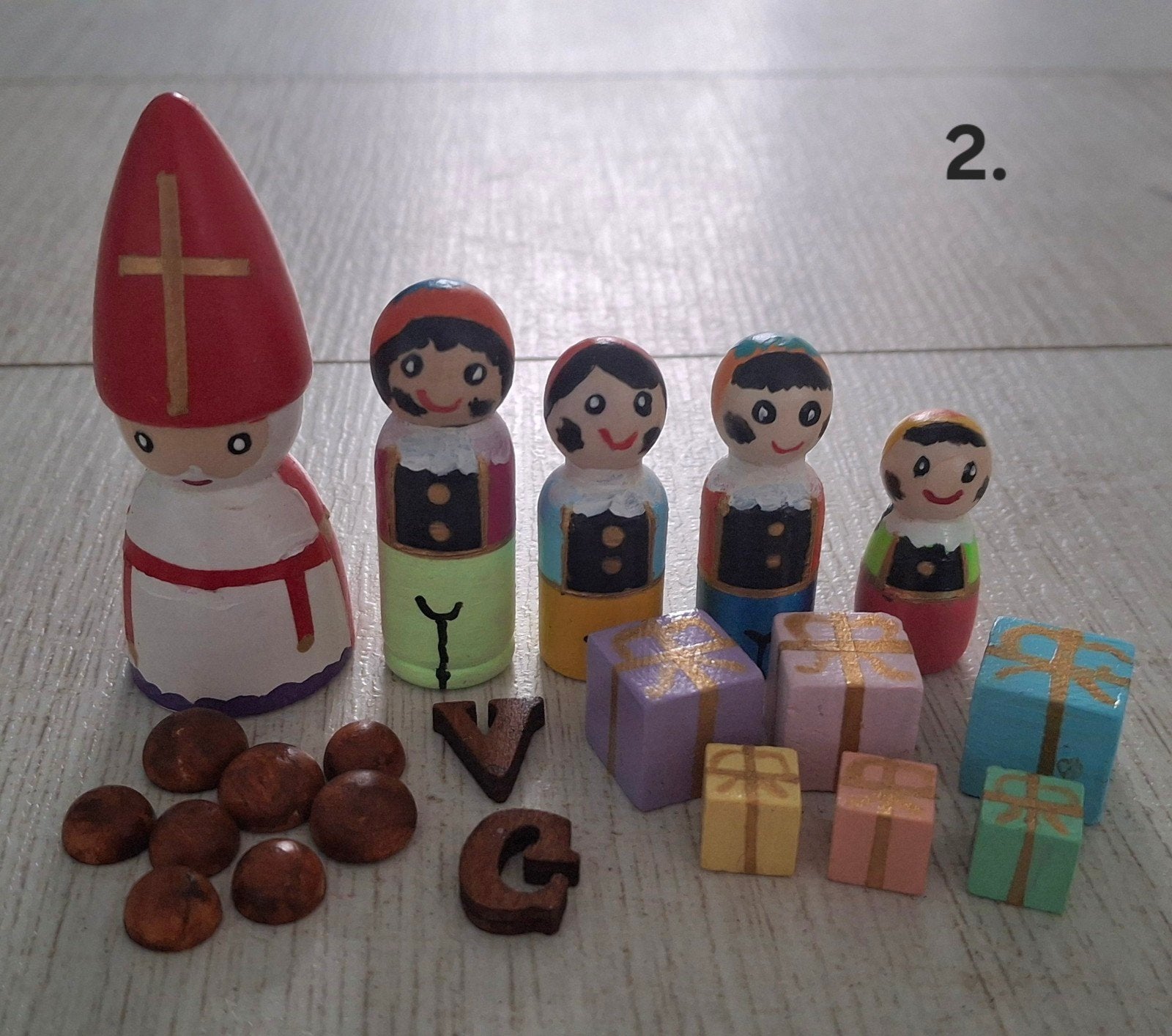 Houten pegdolls Sint met Pietjes en accessoires, Ophalen of Verzenden, Nieuw