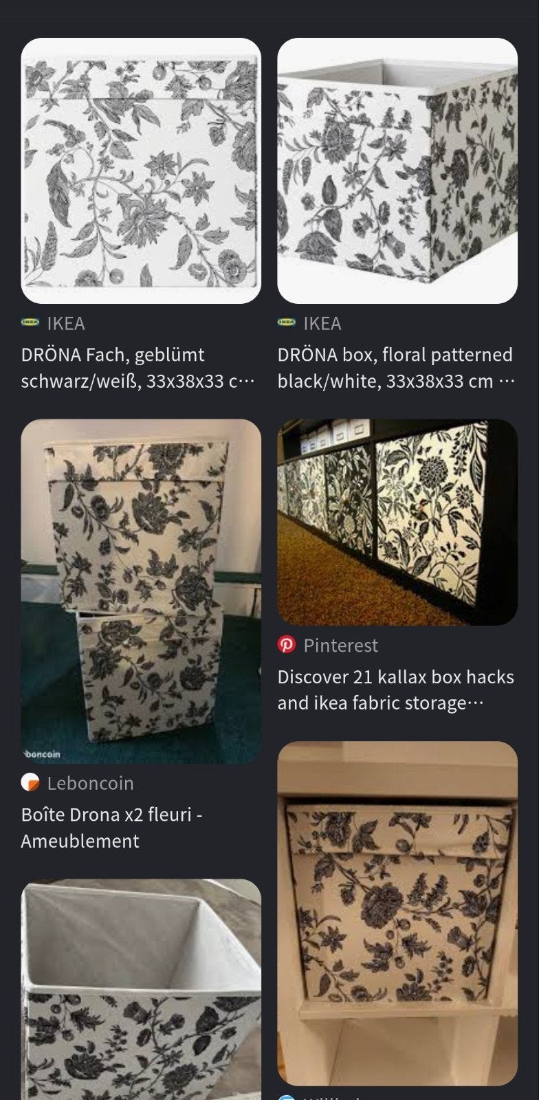 2x IKEA DRÖNA opbergboxen bloemenprint (KALLAX), Huis en Inrichting, Ophalen, Gebruikt