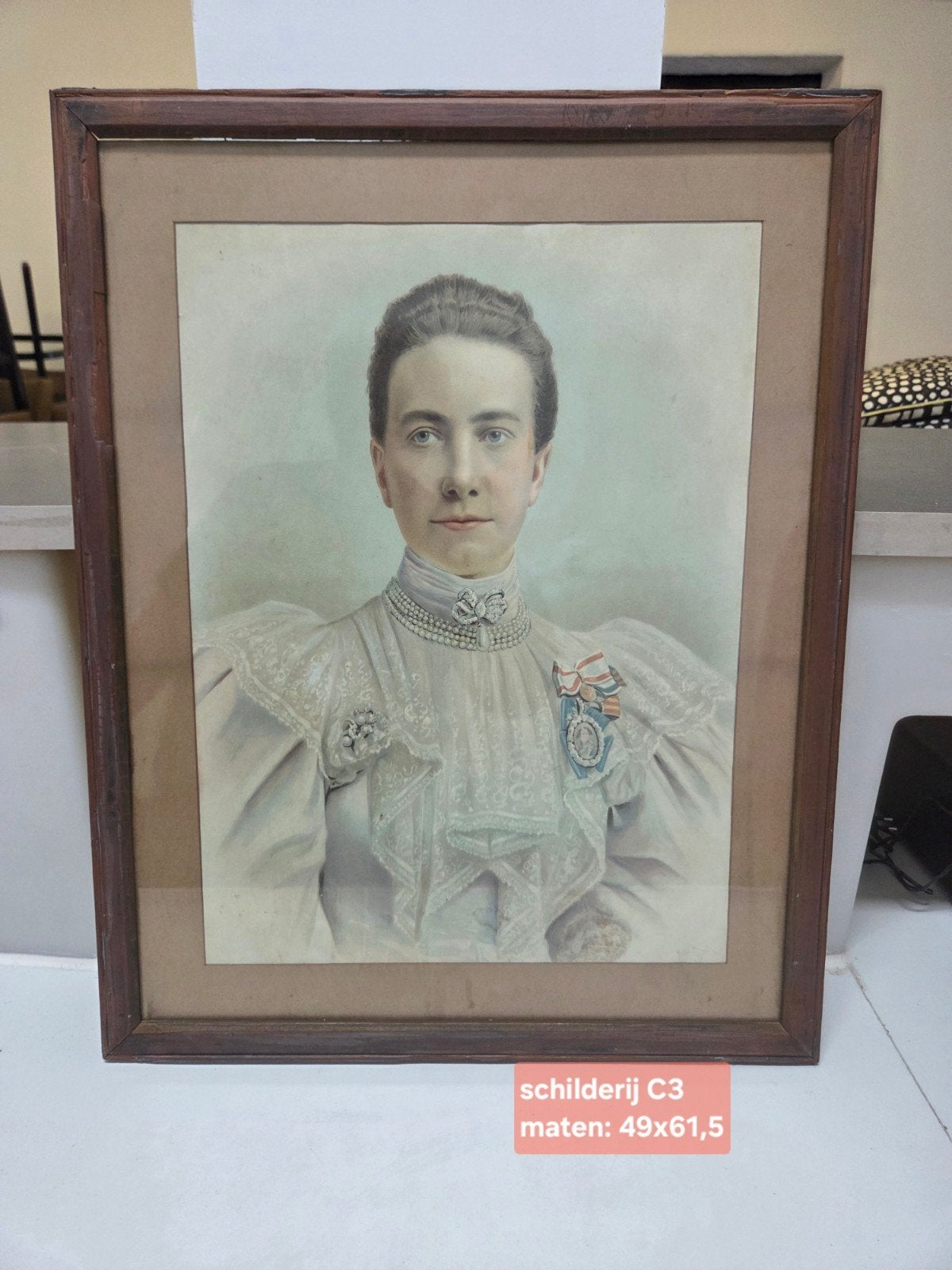Antiek Portret Schilderij Dame 49x61,5 cm, Ophalen