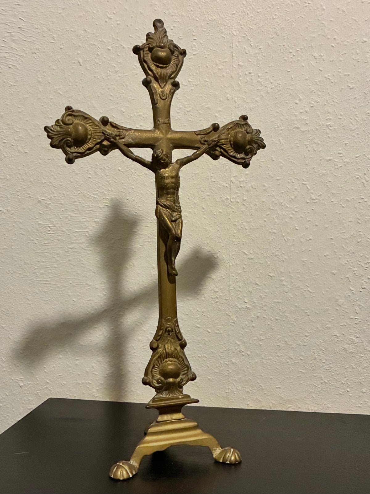 Neobarok Messing Crucifix / Staand Kruisbeeld (ca. 1890), Ophalen of Verzenden