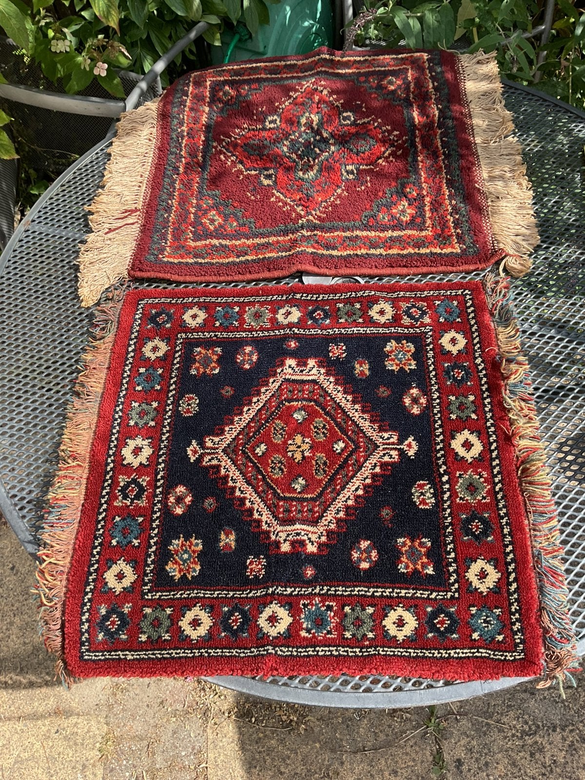 2 vintage wollen kussendoeken / mini-kleedjes (ca. 50x50 cm), Ophalen of Verzenden