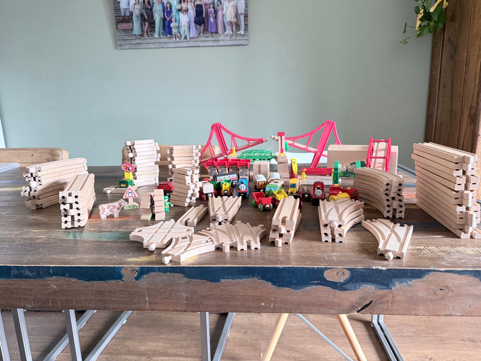 Grote Brio Houten Treinbaan Set met Bruggen en Treinen, Ophalen of Verzenden, Gebruikt