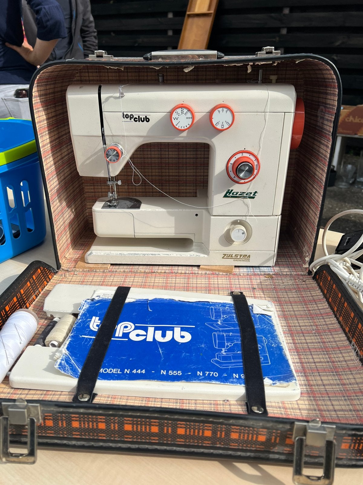 Vintage TopClub / Hazet naaimachine met koffer en voetpedaal, Ophalen, Gebruikt, Naaimachine, Overige merken