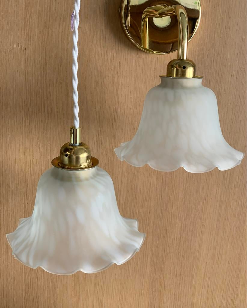 Vintage Frans clichy witte lamp kappen, Ophalen of Verzenden, Gebruikt, Glas
