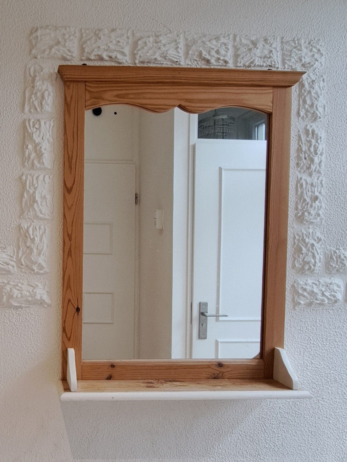 Houten spiegel met plankje, Ophalen, Rechthoekig, 50 tot 100 cm, 100 tot 150 cm