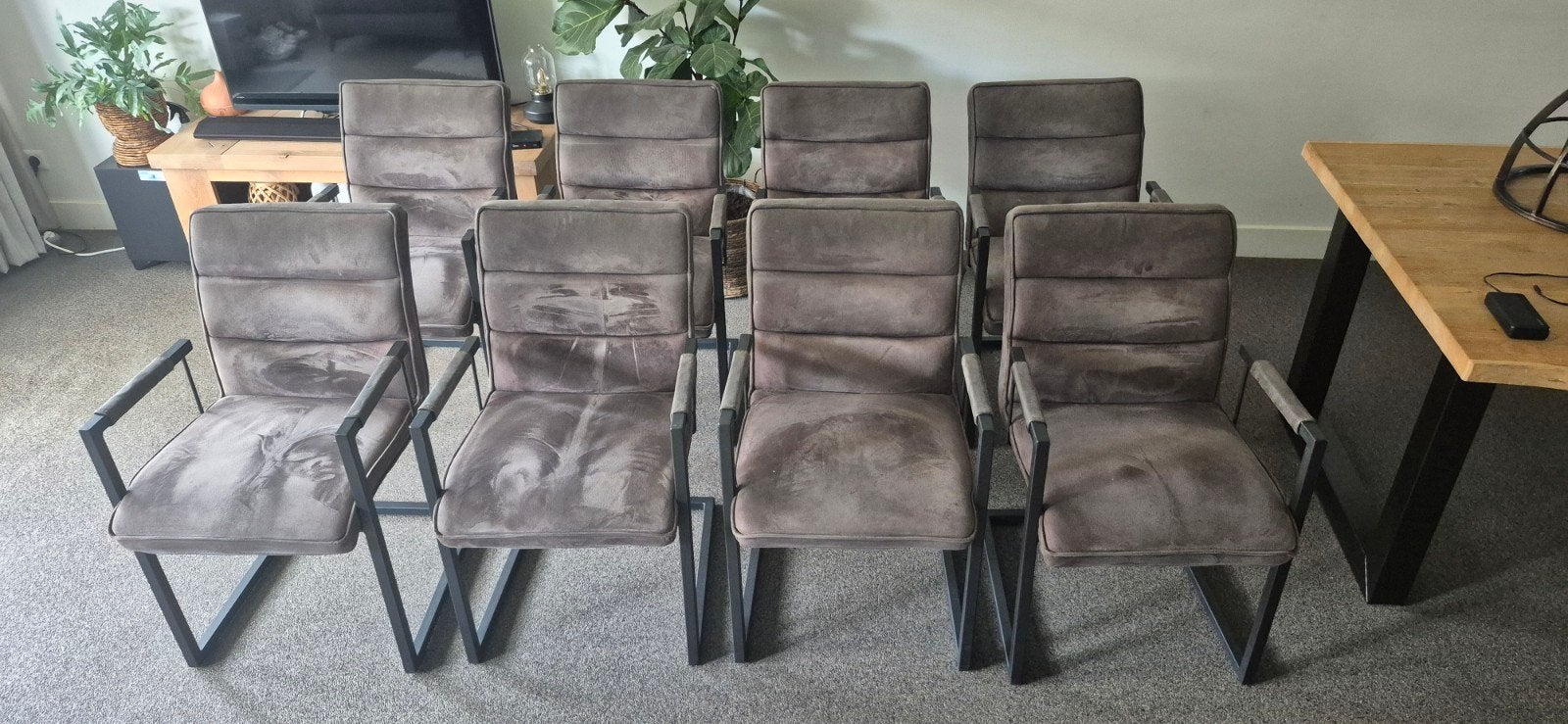 8 Antracietgrijze eetkamerstoelen - Gebruikt, Ophalen, Gebruikt