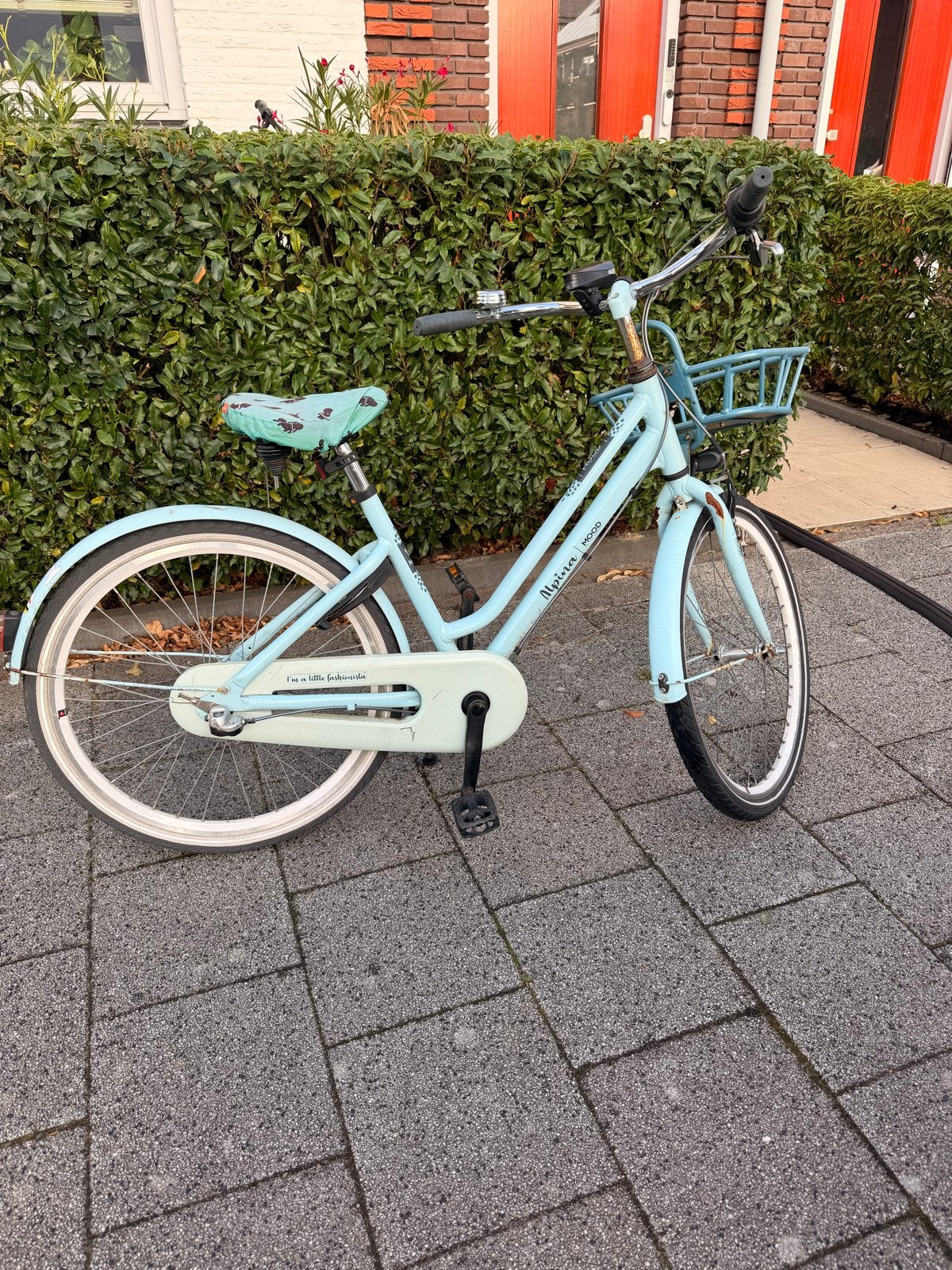 Leuke lichtblauwe kinderfiets met mandje, Terugtraprem, Ophalen of Verzenden, Handrem, Gebruikt