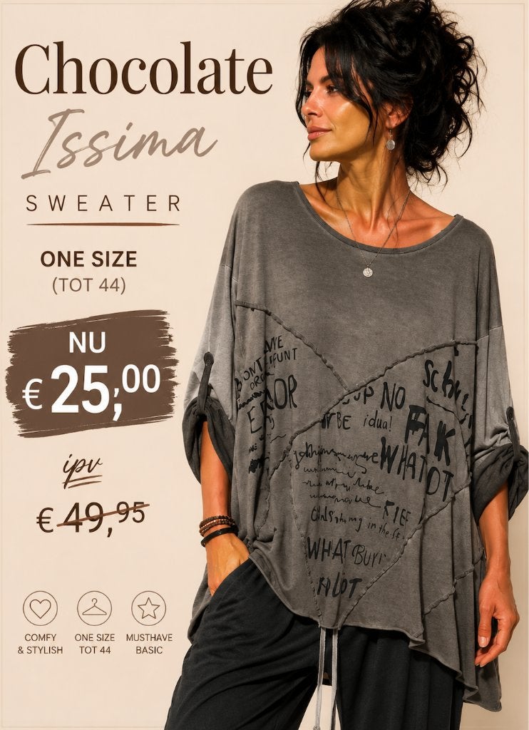 Chocolate Issima sweater one size (tot 44), Kleding | Dames, Ophalen of Verzenden, Nieuw, Maat 42/44 (L), Bruin