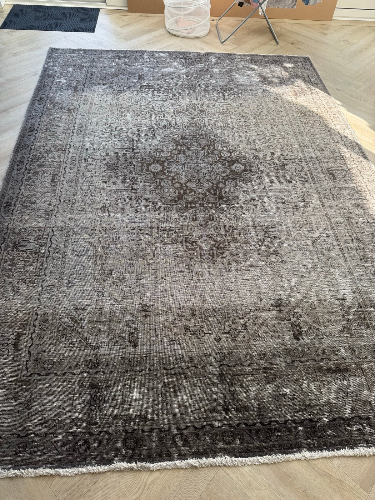 Handgeknoopt Perzisch tapijt - Vintage stijl - Grijsbruin, Huis en Inrichting, Ophalen, Gebruikt, 200 cm of meer, Grijs
