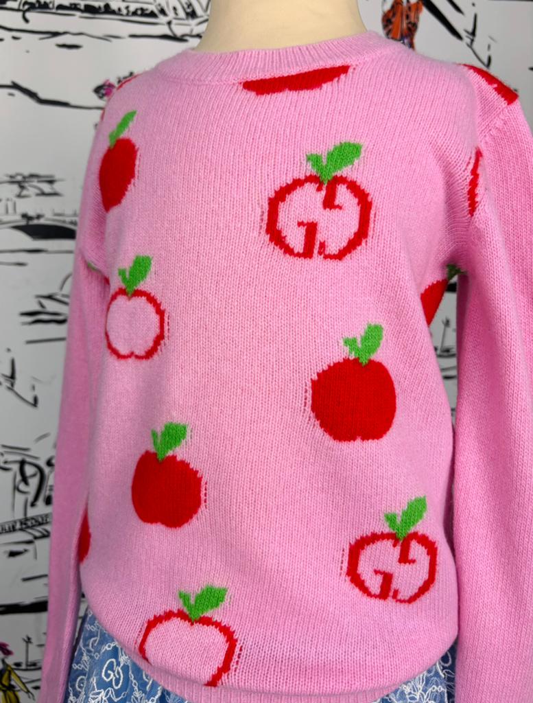 Gucci roze GG & apple trui maat 6, Trui of Vest, Gucci EU, Customercare@gucci.com, Zo goed als nieuw