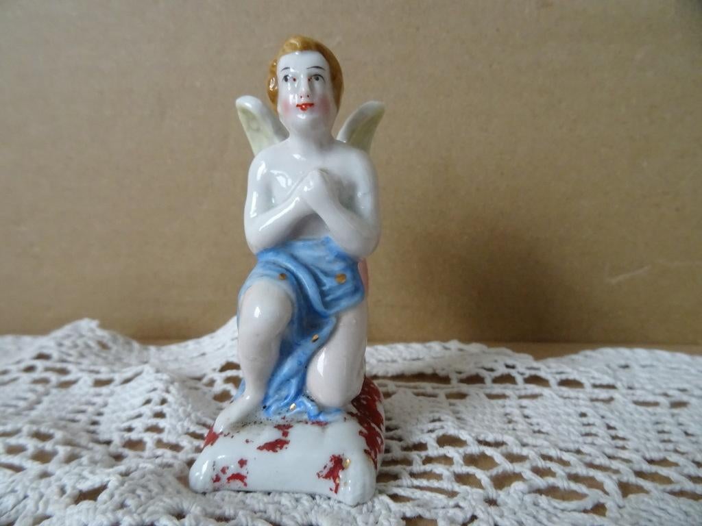 Antiek porseleinen beeldje engel porseleinen engel 7cm 1850, Ophalen of Verzenden