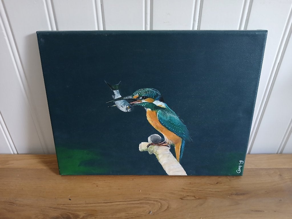 schilderijtje ijsvogeltje, Ophalen, Minder dan 50 cm, Oorspronkelijke maker, Zo goed als nieuw