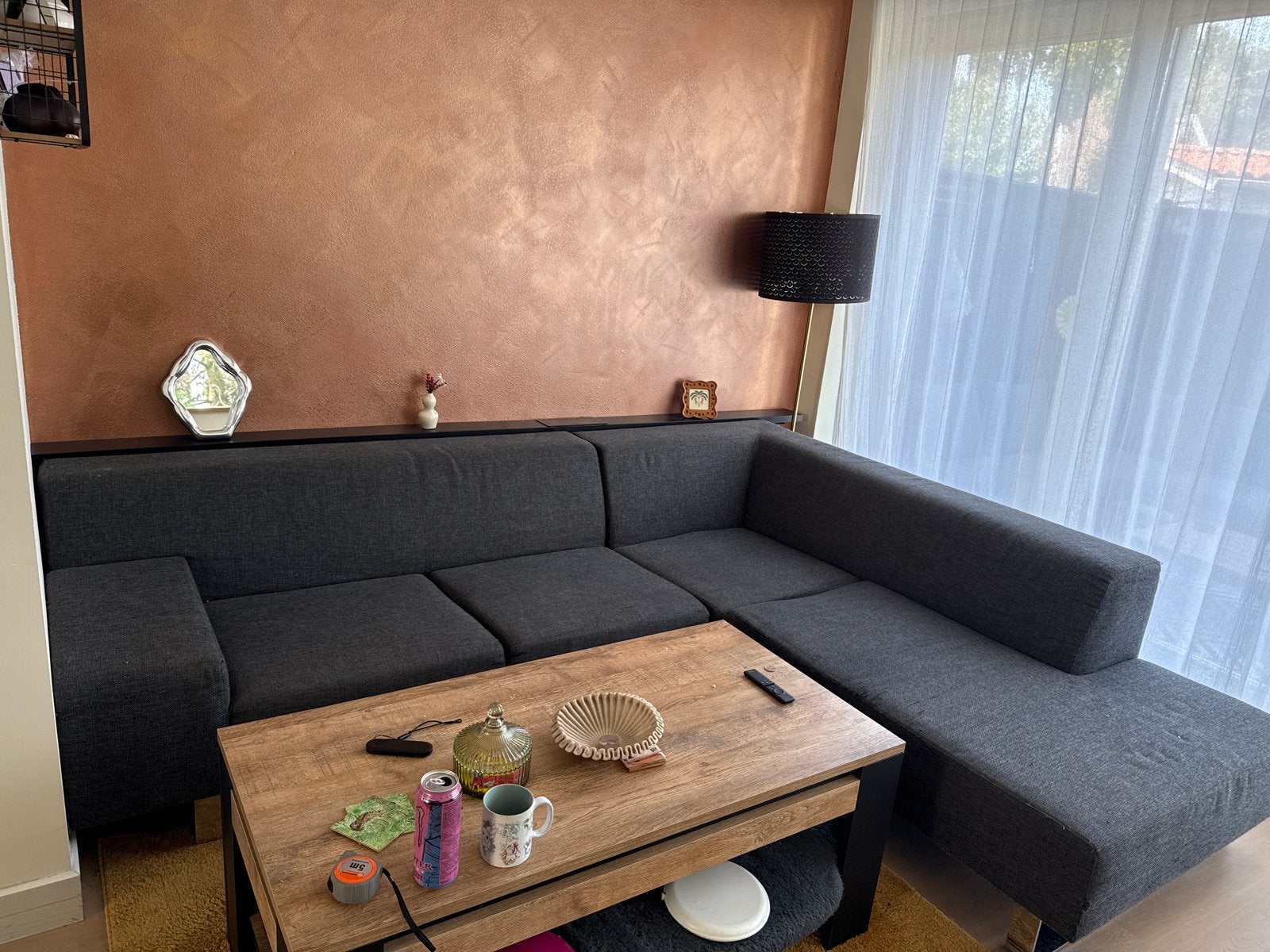 Comfortabele Hoekbank met Longchair Rechts - Grijs Stof, Ophalen, 250 tot 300 cm, Gebruikt, Hoekbank