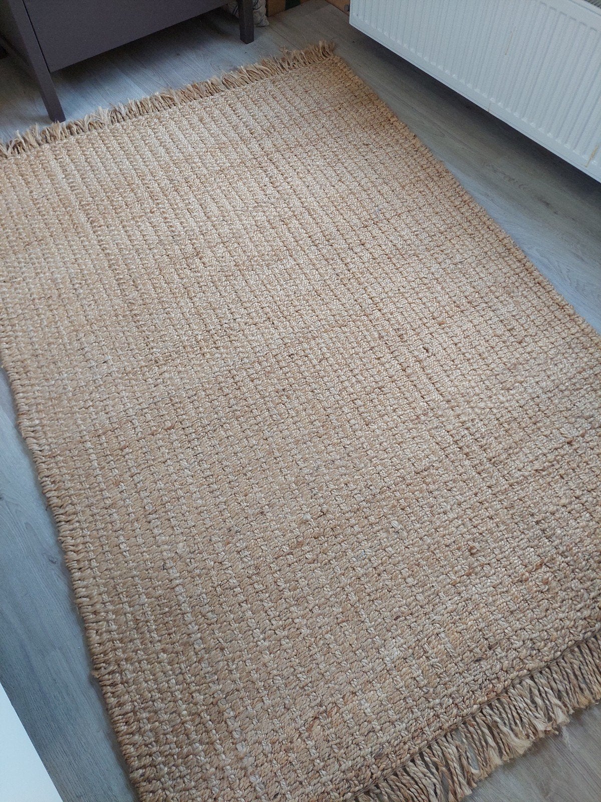 Handgemaakt naturel Jute Vloerkleed 140x200 - zgan, Ophalen, 100 tot 150 cm, Zo goed als nieuw, Beige
