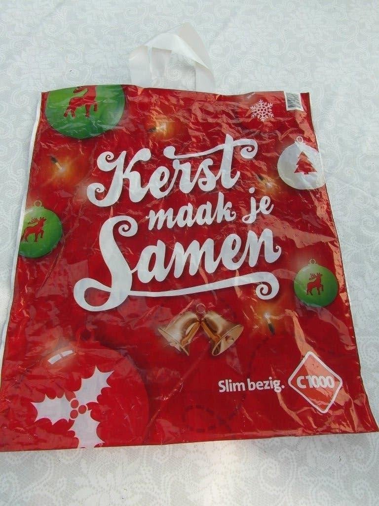 C1000 kerst plastictas plastic tas van supermarkt van toen, Ophalen of Verzenden, Zo goed als nieuw, Gebruiksvoorwerp