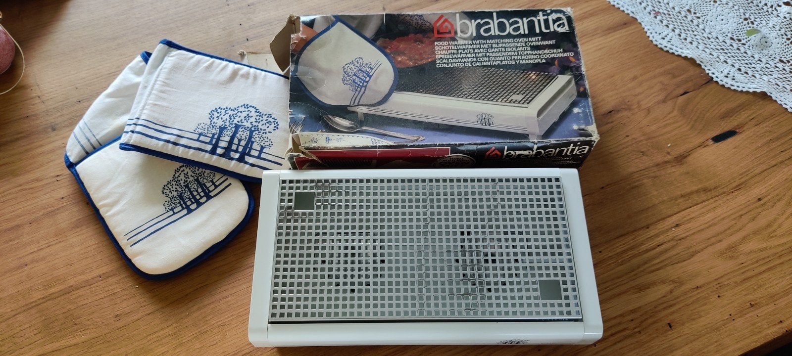 Brabantia warmhoudplaat met pannenlappen, 34x28 cm, Huis en Inrichting, Ophalen of Verzenden, Metaal, Wit, Brabantia