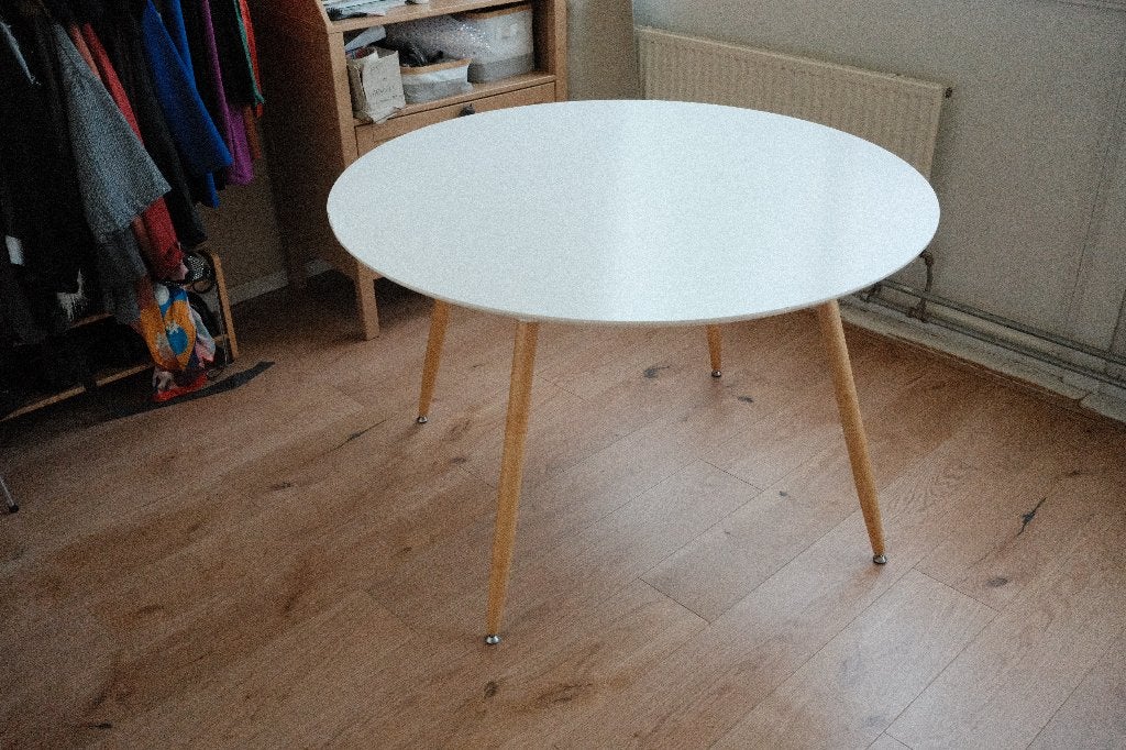 Ronde witte tafel – IKEA, Ophalen, Gebruikt, 150 tot 200 cm, Rond