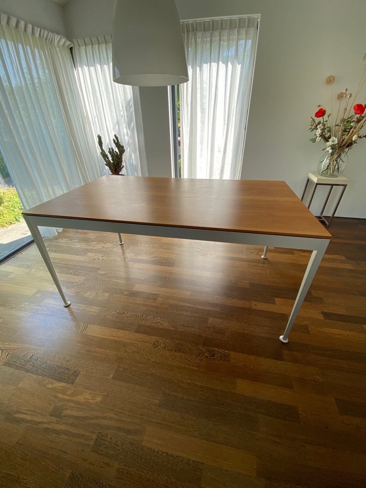 Design eettafel Pastoe kersenhout, 155x90. Uitschuifbaar., Ophalen, Modern design, Gebruikt, 50 tot 100 cm
