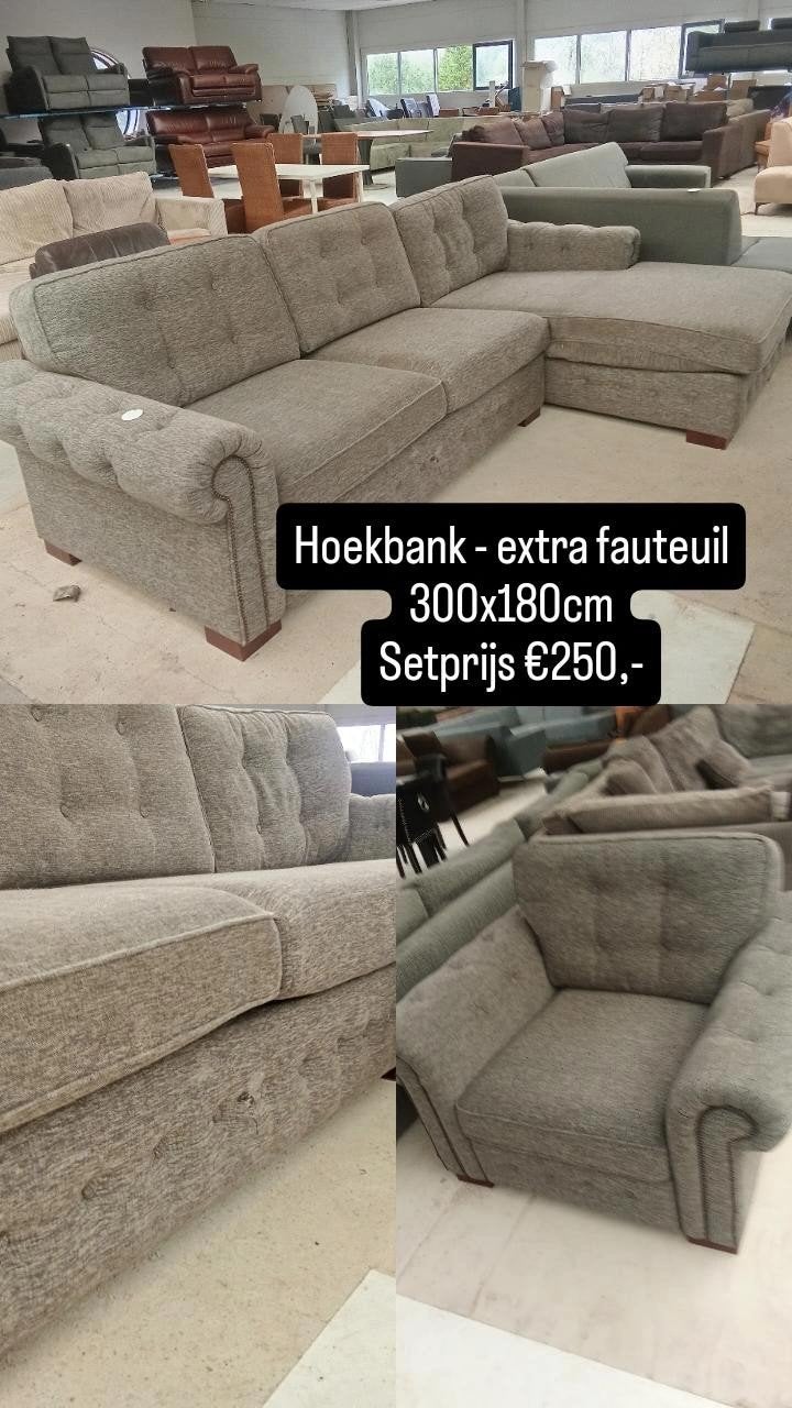 hoekbanken sale - lage prijzen - leegverkoop - kringloop, ., Hoekbank, Ophalen of Verzenden, Zo goed als nieuw