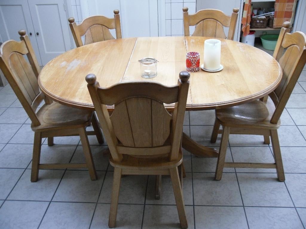 Massief eiken stoelen, Huis en Inrichting, Ophalen, Gebruikt, Bruin, Vijf, Zes of meer stoelen