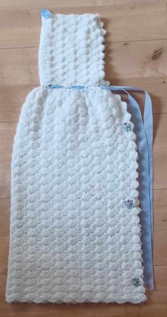 Gehaakte Babycape - met capuchon - Wit/Blauw/Vintage, Ophalen of Verzenden, Zo goed als nieuw, One size