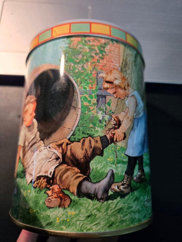 Nostalgisch, vintage blik met illustratie van Ot en Sien,, Verzamelen, Blikken, Ophalen, Gebruikt, Koek(jes), Overige merken