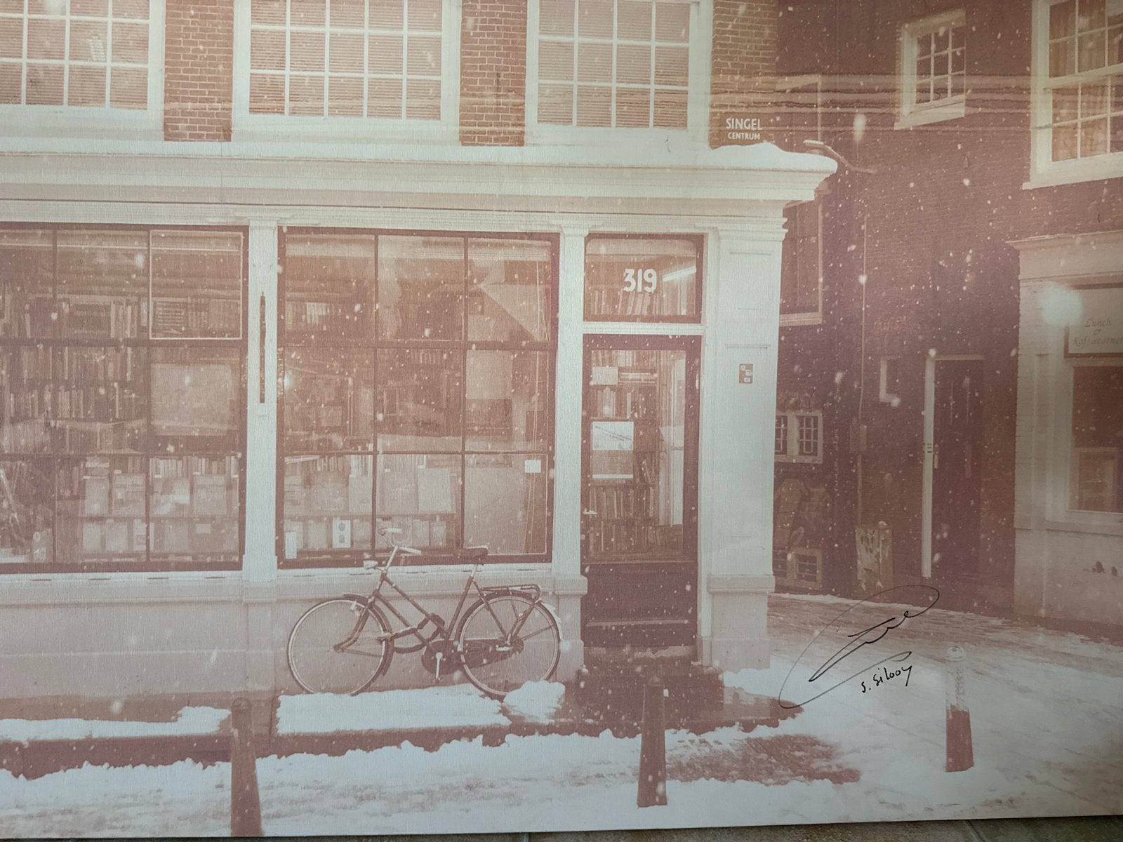 Canvasdoek Amsterdam Singel met handtekening Ajax, Ophalen, Print, Gesigneerd, Stadsgezicht