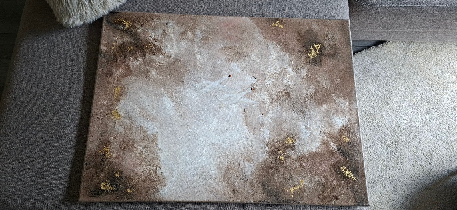 handgemaakt canvas schilderij vliegende zwanen, Ophalen of Verzenden