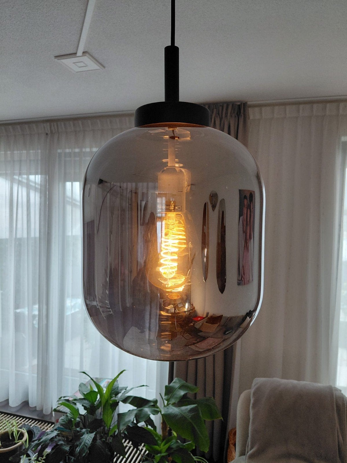 Pegasi hanglampen zilver/zwart (smokey), 2 stuks, Ophalen, E27 (groot), Modern, Glas