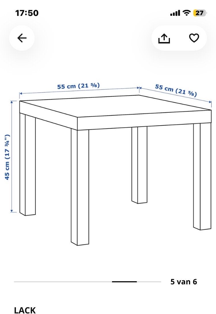 IKEA LACK bijzettafel - Wit en Geel, Ophalen, Minder dan 45 cm, Gebruikt, Vierkant